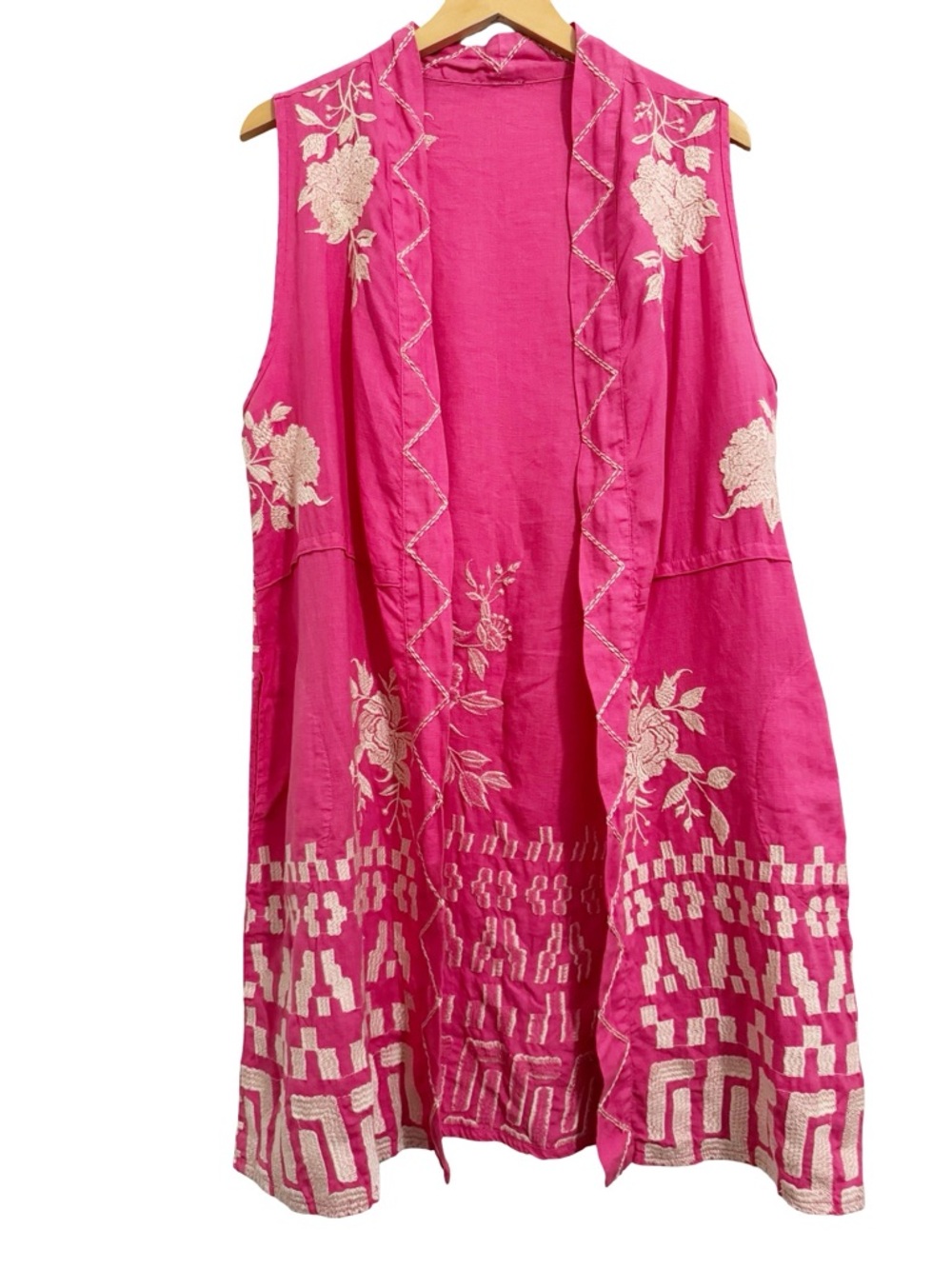 Johnny Was Letty Linen Embroidered Longline Vest Large